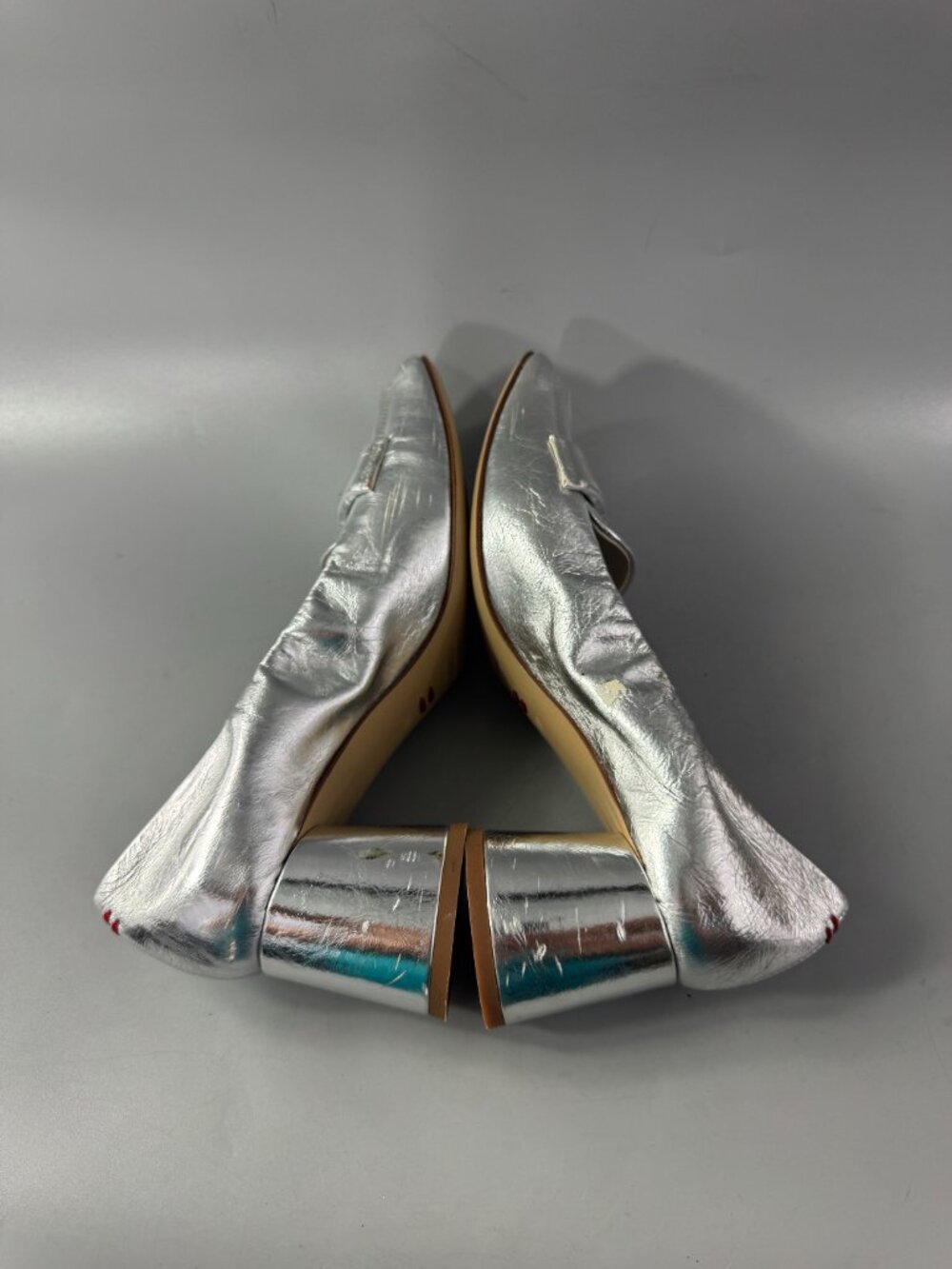 Halmanera Made in Italy Metallic Silver Blocked Heel Shoes, Size 39 - Picture 8 of 14